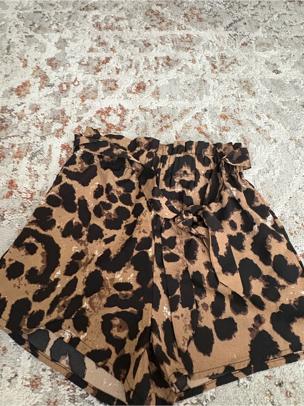 SHEIN Brown and Black Leopard Print Girls Paperbag Waist Shorts